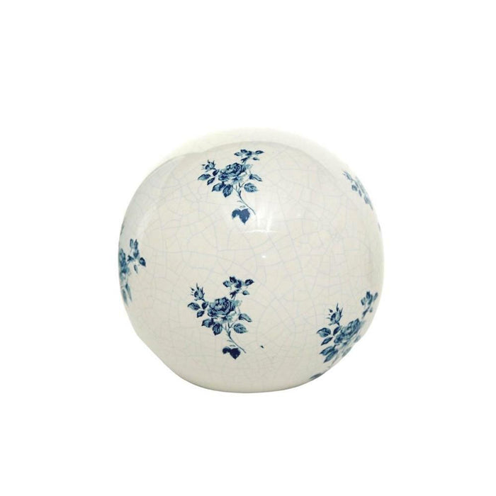 Boltze decoratiebal 15cm blauw/wit